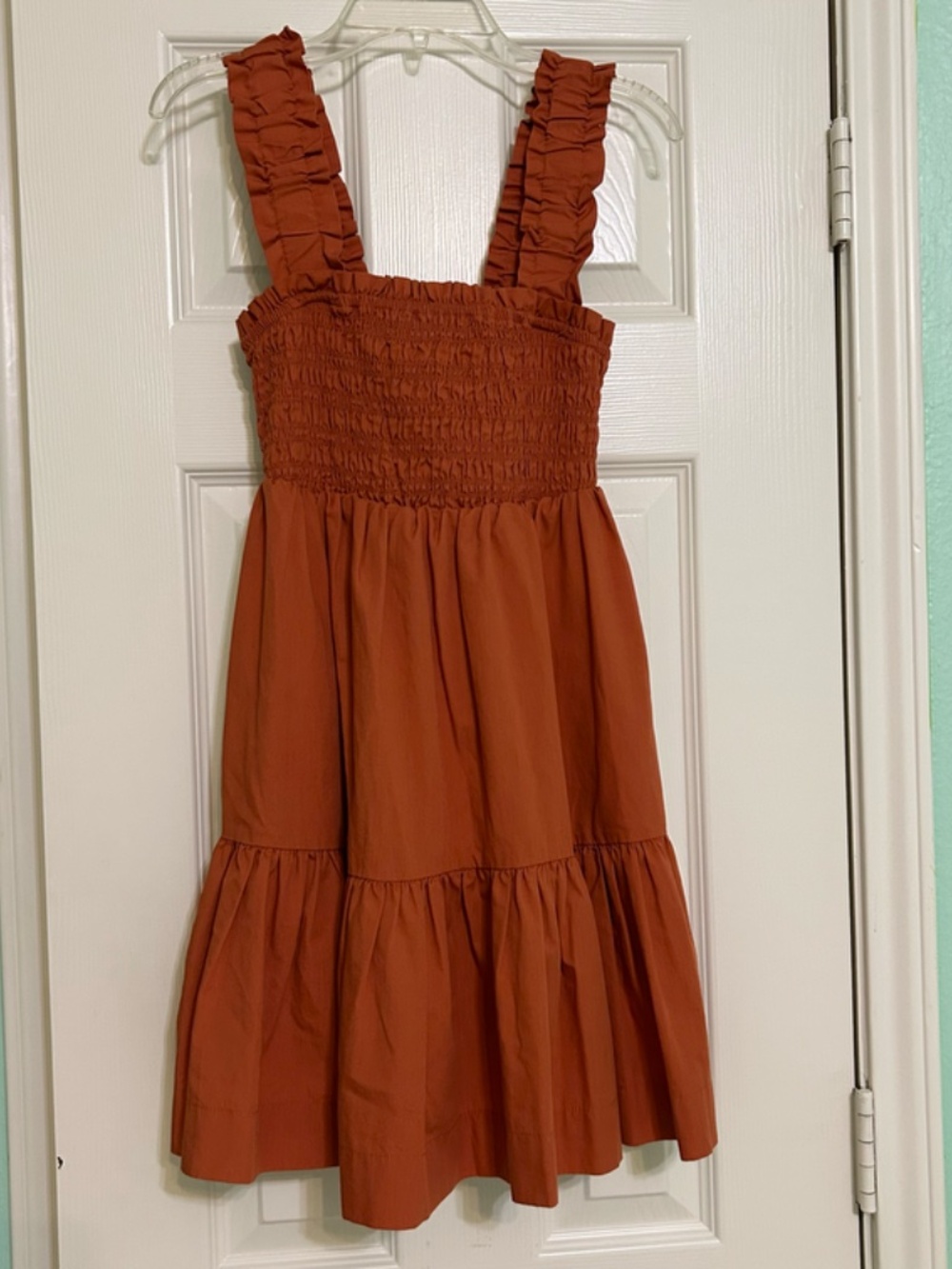 Abercrombie & Fitch Burnt Orange Sundress Smocked Scrunchie Strap 2 Tier Small - Picture 2 of 14